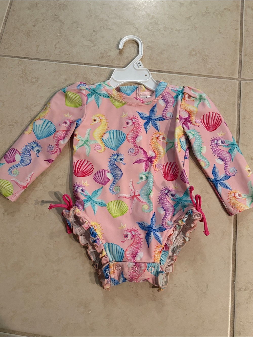 Posh Peanut Pink Seahorse Long-Sleeve One-Piece Swimsuit